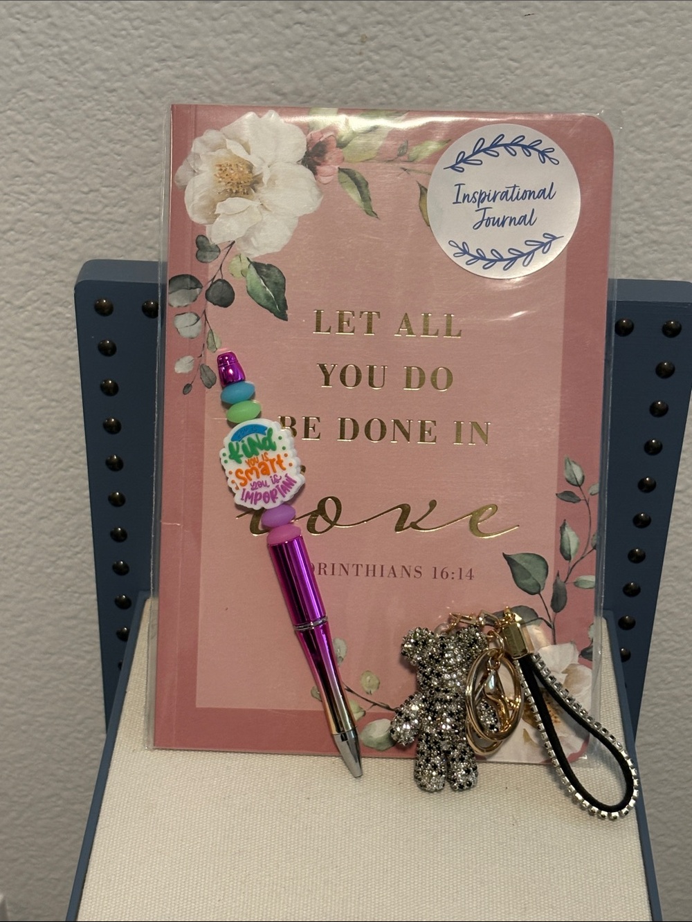 New 3 Pc Bundle Inspirational Journal Pen & Bear Bag Charm